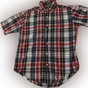 Boy's Ralph Lauren Short Sleeve Button Down Shirt. Size S- Burg/green/blue plaid